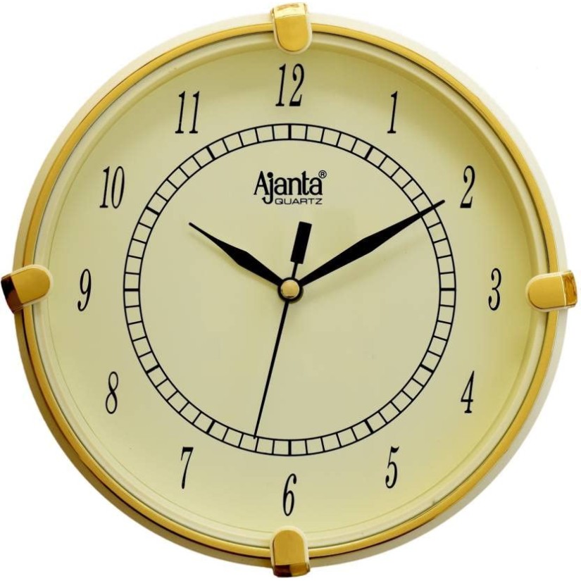 AJANTA Analog 19 cm X 19 cm Wall Clock (Gold, with Glass, Standard)