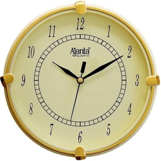 AJANTA Analog 19 cm X 19 cm Wall Clock (Gold, with Glass, Standard) AJANTA Analog 19 cm X 19 cm Wall Clock (Gold, with Glass, Standard)