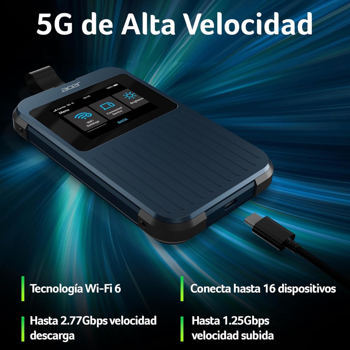 Acer Connect Enduro M3 Wifi 5G Router I 2.4-inch Touchscreen I Ruggedized Design MIL-STD-810H I 2 x 2 MIMO Connectivity I 6500mAh Battery I IP54 Certified, vSIM & Physical SIM support I USB 3.0 Type C