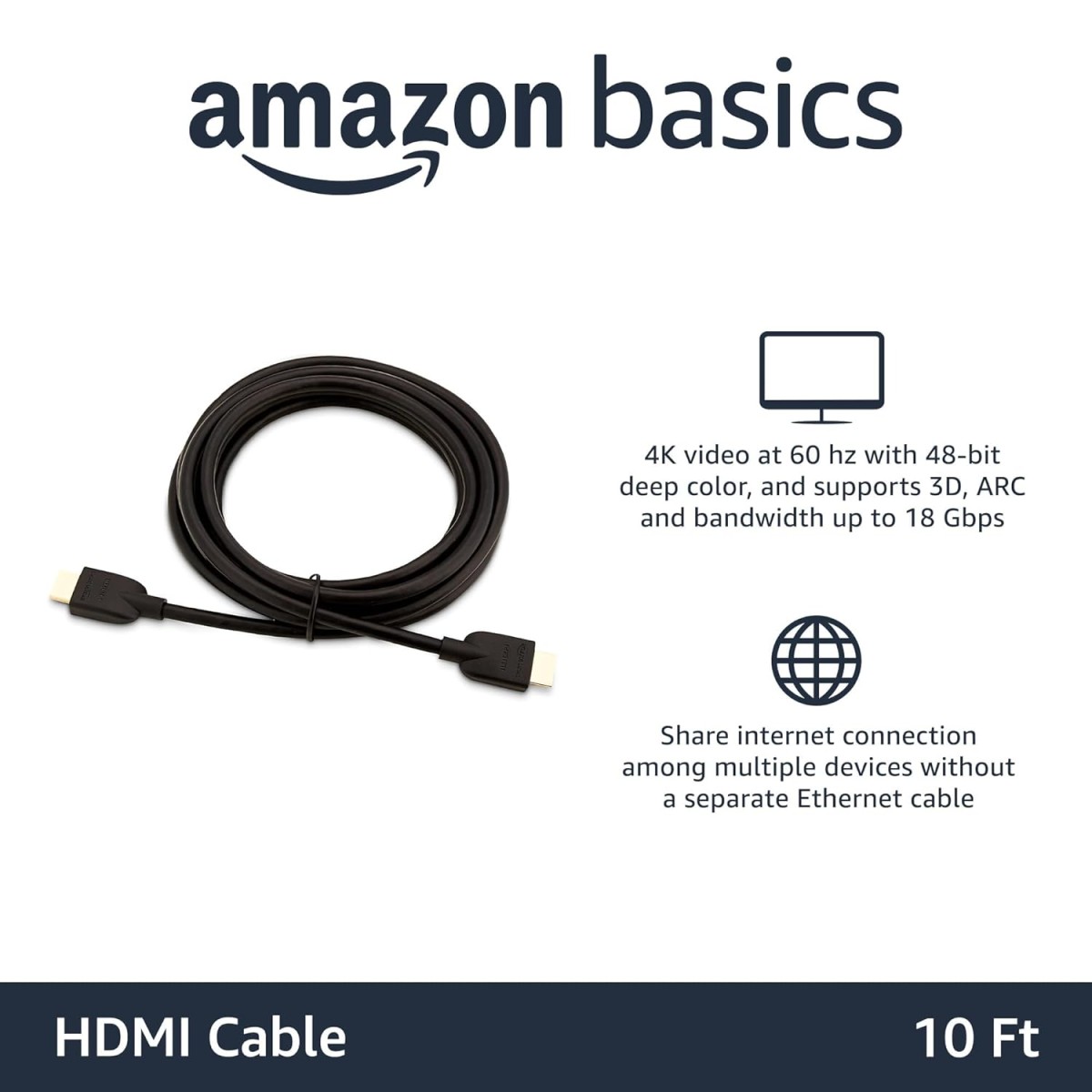 High-Speed HDMI Cable - 10 Feet (2-Pack) (Latest Standard)