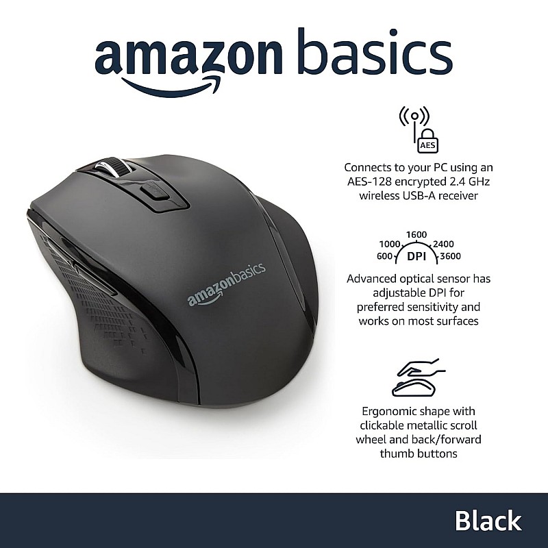 Ergonomic Wireless Mouse - DPI Adjustable - Black