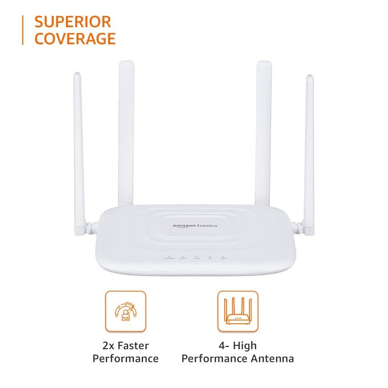 AmazonBasics AC1200 Dual-Band Wireless SOHO Router, Wi-Fi Speed Up to 867 Mbps/5 GHz and 300 Mbps/2.4 GHz, MediaTek Chipset, Guest Network Function, with 0.75M Ethernet Cable (White) AmazonBasics AC1200 Dual-Band Wireless SOHO Router, Wi-Fi Speed Up to 867 Mbps/5 GHz and 300 Mbps/2.4 GHz, MediaTek Chipset, Guest Network Function, with 0.75M Ethernet Cable (White)