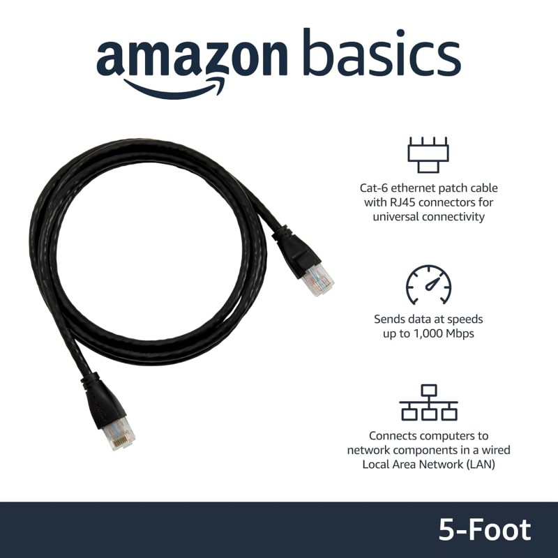 AmazonBasics RJ45 Cat-6 Ethernet Patch/LAN Cable -5Feet (1.5Meters) AmazonBasics RJ45 Cat-6 Ethernet Patch/LAN Cable -5Feet (1.5Meters)