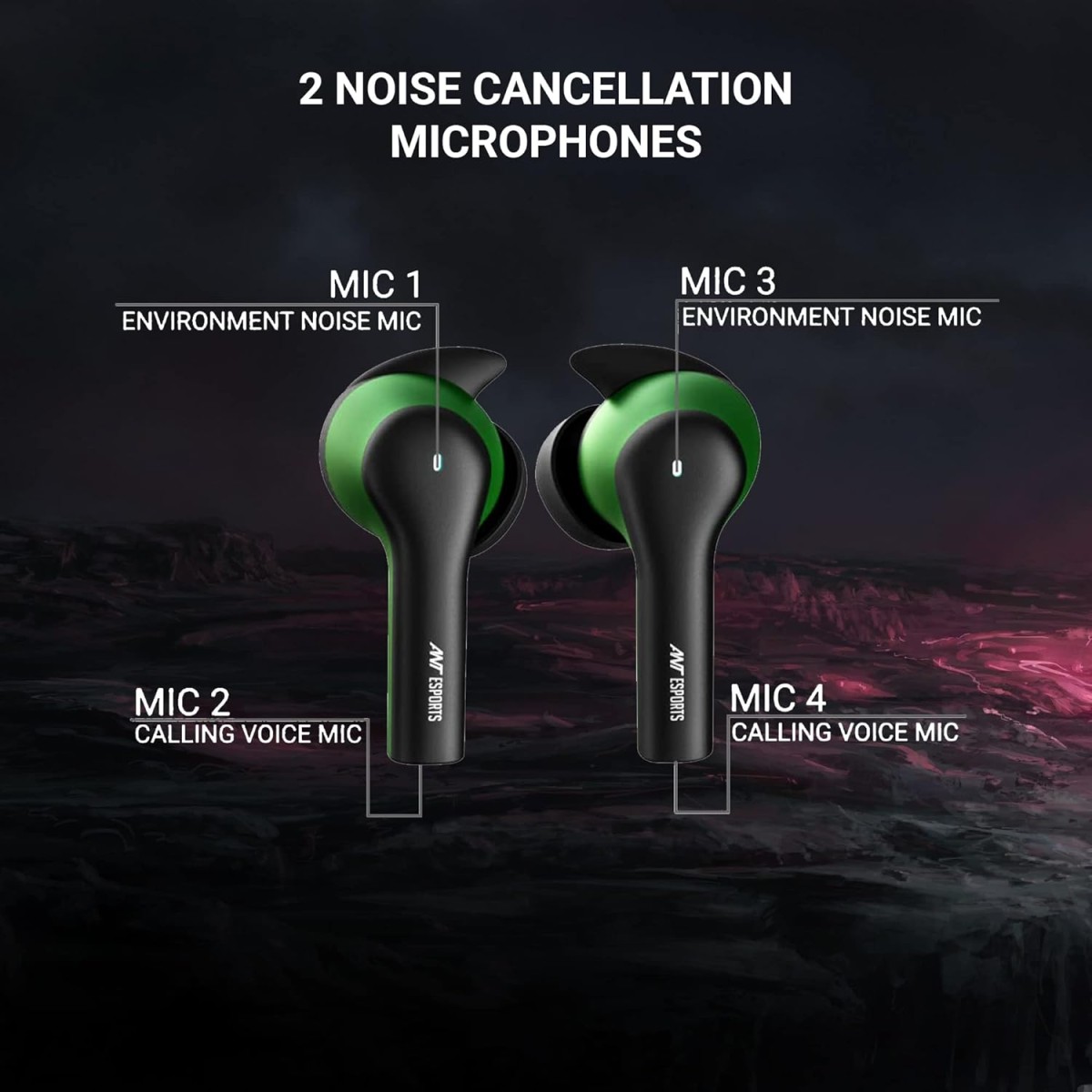 Ant Esports Infinity Bluetooth Truly Wireless in Ear Earbuds, Gaming Earbuds | Low Latency with Dedicated Gaming Mode | Bluetooth 5.0 |IPX4 Rating | Upto 25Hrs Playtime with mic - Military Green