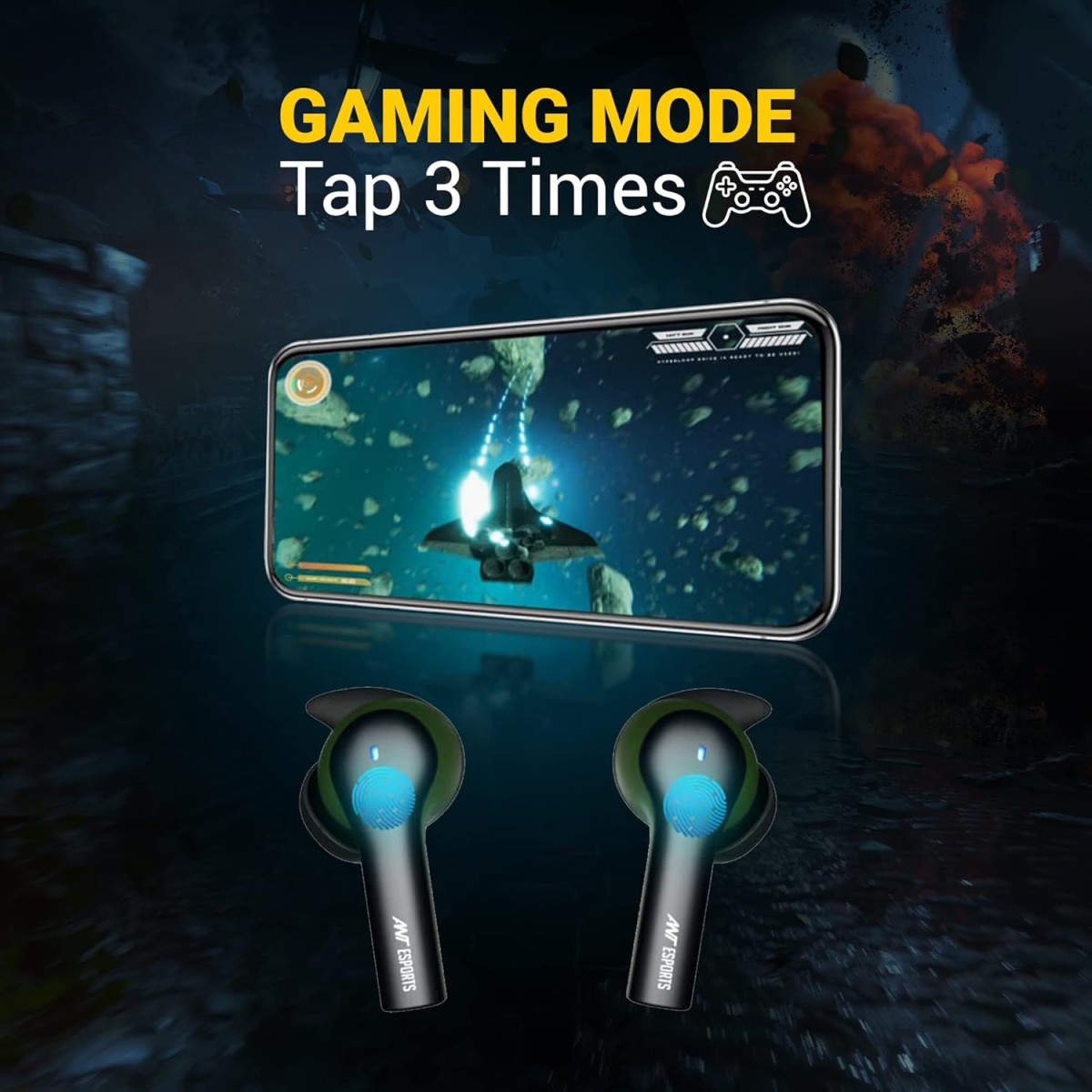 Ant Esports Infinity Bluetooth Truly Wireless in Ear Earbuds, Gaming Earbuds | Low Latency with Dedicated Gaming Mode | Bluetooth 5.0 |IPX4 Rating | Upto 25Hrs Playtime with mic - Military Green