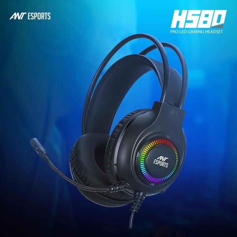 Ant Esports H580 Gaming Headset with Microphone for PS4 PC Xbox one PS5 Switch Laptop, Over Ear Headphones Wired with Noise Cancelling Mic, 3.5m Audio Jack, 50mm Stereo Drivers, Led Light – Black Ant Esports H580 Gaming Headset with Microphone for PS4 PC Xbox one PS5 Switch Laptop, Over Ear Headphones Wired with Noise Cancelling Mic, 3.5m Audio Jack, 50mm Stereo Drivers, Led Light – Black