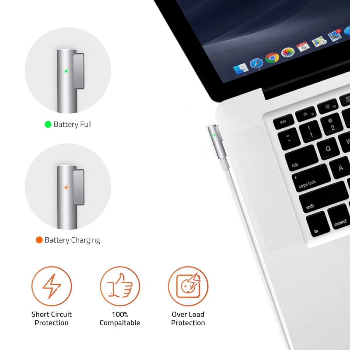 Laprite Charger for Magsafe 60W for MacBook Pro 13" A1181, A1184, A1185, A1278, A1280, A1330, A1342, A1344 L-Shape Power Adapter, White-