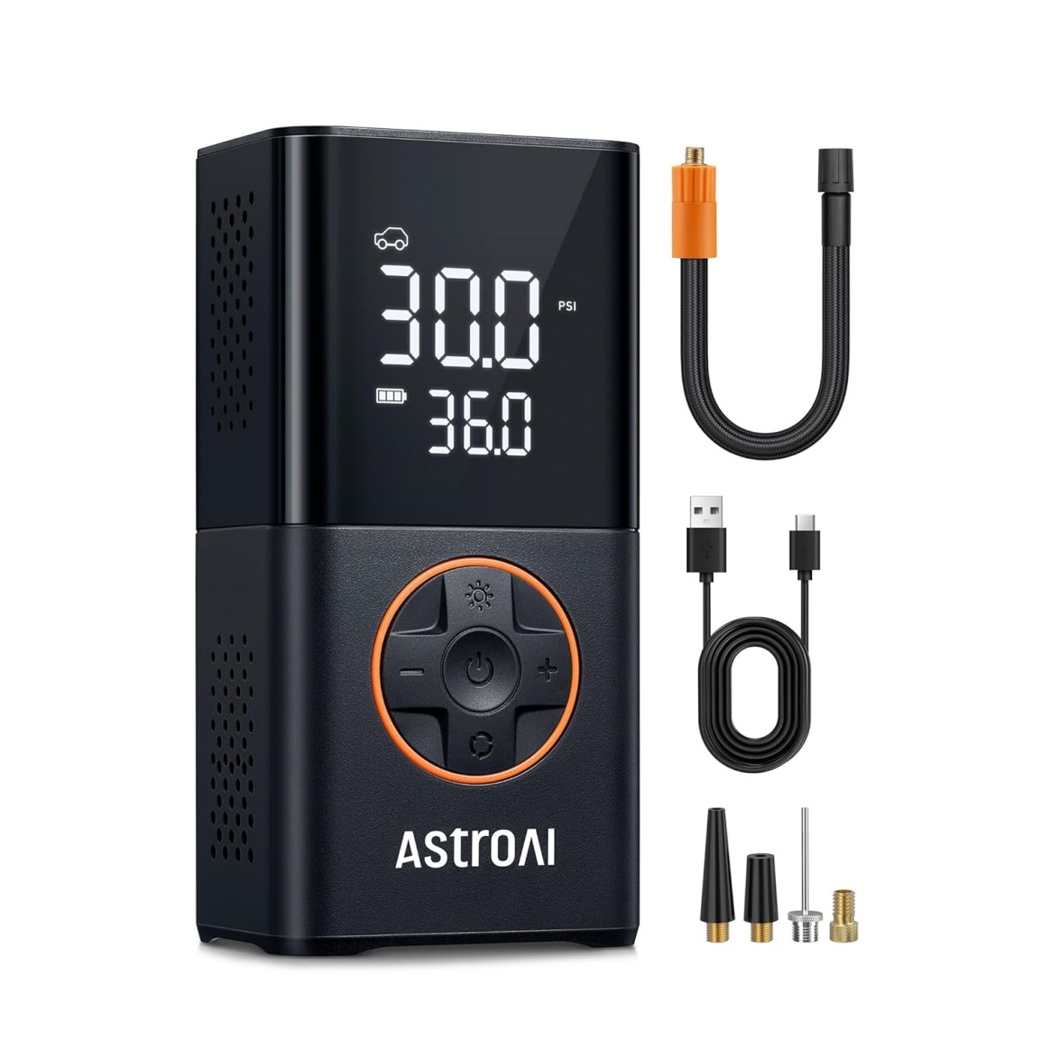 Portronics Vayu 3.0 Tyre Inflator, 150 PSI, 4000mAh Battery, Digital Display, Pressure Detection, Air Pump for Cars, Bikes, Bicycles & Balls (Black)