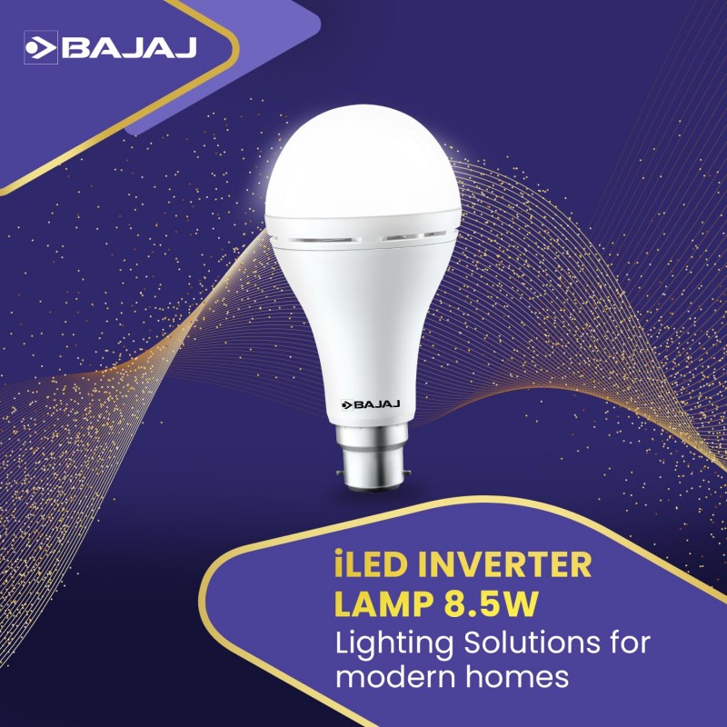 Bajaj iLED 8.5W Rechargeable Emergency Inverter LED Bulb | Cool Day Light | Upto 4 Hours Battery | B22D | (Pack of 1, White) Bajaj iLED 8.5W Rechargeable Emergency Inverter LED Bulb | Cool Day Light | Upto 4 Hours Battery | B22D | (Pack of 1, White)