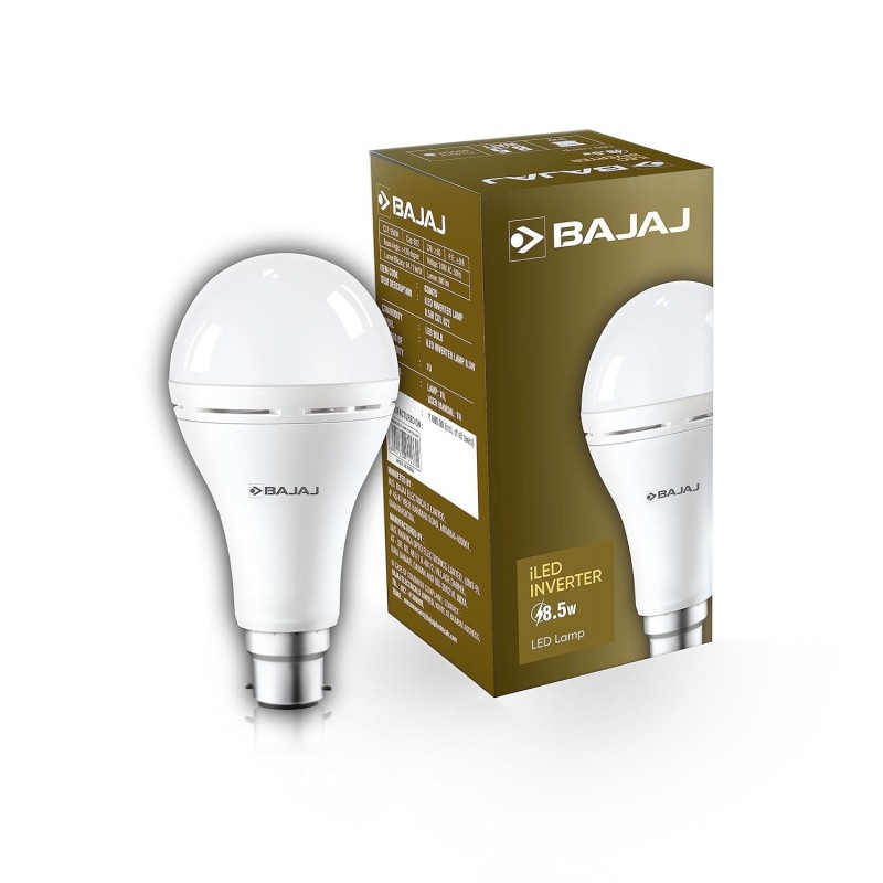 Bajaj iLED 8.5W Rechargeable Emergency Inverter LED Bulb | Cool Day Light | Upto 4 Hours Battery | B22D | (Pack of 1, White) Bajaj iLED 8.5W Rechargeable Emergency Inverter LED Bulb | Cool Day Light | Upto 4 Hours Battery | B22D | (Pack of 1, White)