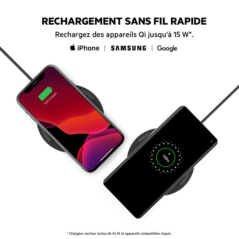 Belkin Boostcharge USB 3.0 15W Fast Wireless Charging Pad, Case Compatible for iPhones, Galaxy, Pixel and Other Cellular Phones Qi Enabled Devices