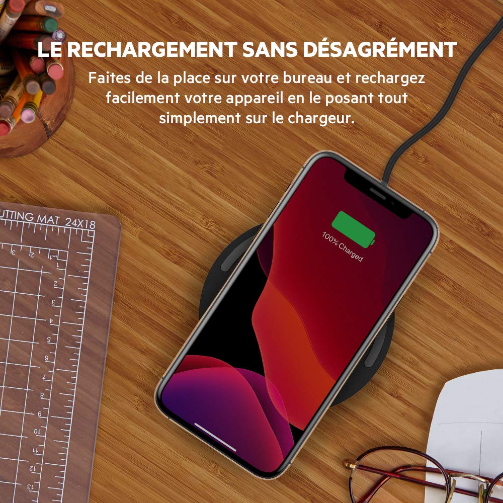 Belkin Boostcharge USB 3.0 15W Fast Wireless Charging Pad, Case Compatible for iPhones, Galaxy, Pixel and Other Cellular Phones Qi Enabled Devices