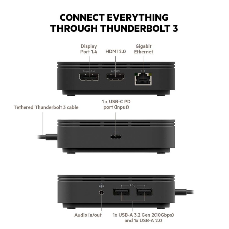 Belkin International Belkin Thunderbolt 3 Dock Core w/Thunderbolt 3 Cable (Thunderbolt Dock for Mac and Windows) Dual 4K @60Hz, 40Gbps Transfer Speeds, 60W Upstream Charging (F4U110bt) Belkin International Belkin Thunderbolt 3 Dock Core w/Thunderbolt 3 Cable (Thunderbolt Dock for Mac and Windows) Dual 4K @60Hz, 40Gbps Transfer Speeds, 60W Upstream Charging (F4U110bt)