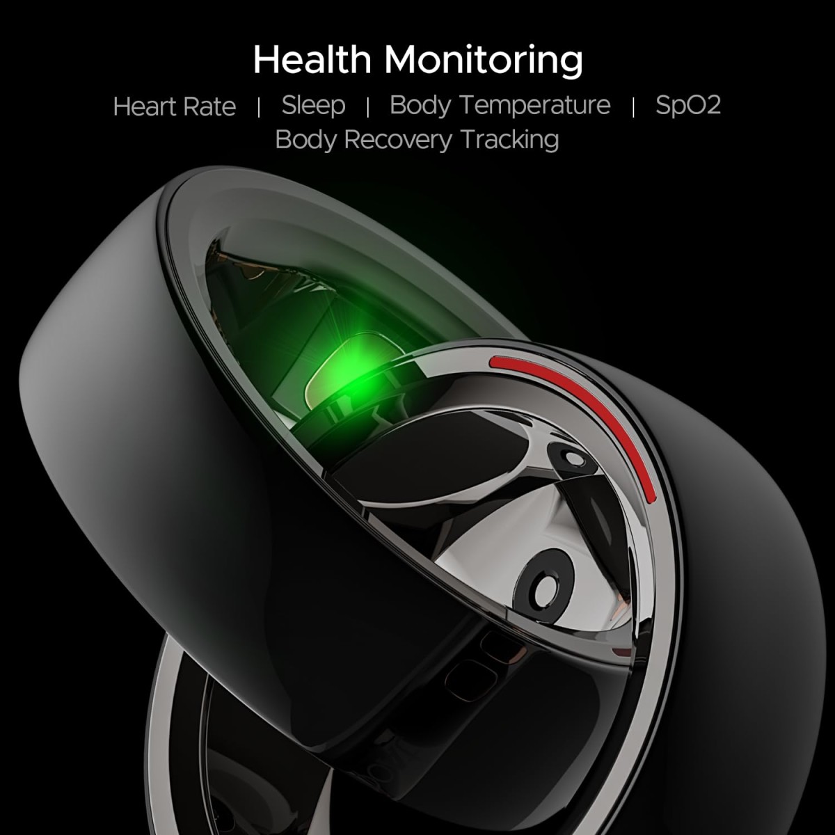 Boat Smartring Gen-1 with Premium Ceramic & Metal Build, Touch Controls, Activity Tracking, HR,SpO2, Sleep & Body Health Monitoring, Sports Modes, 5ATM Resistance & 6 Motion Sensors(Charcoal Black 7)