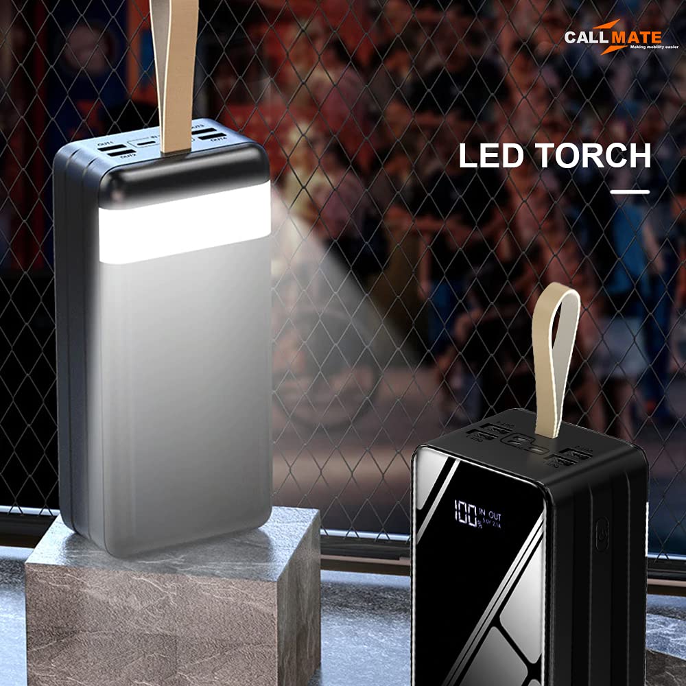 CALLMATE 80000mAh Ultra High Capacity Power Bank, 15W Fast Charging|Digital Display|4 USB Output Ports and 3 Input|LED Torch| Multi-Layer Protection for iPhone, Smartphones (Black, Lithium Polymer)