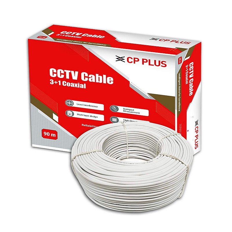 CP PLUS 3+1 Coaxial Pure Copper CCTV Camera Cable (90 Meter) White -