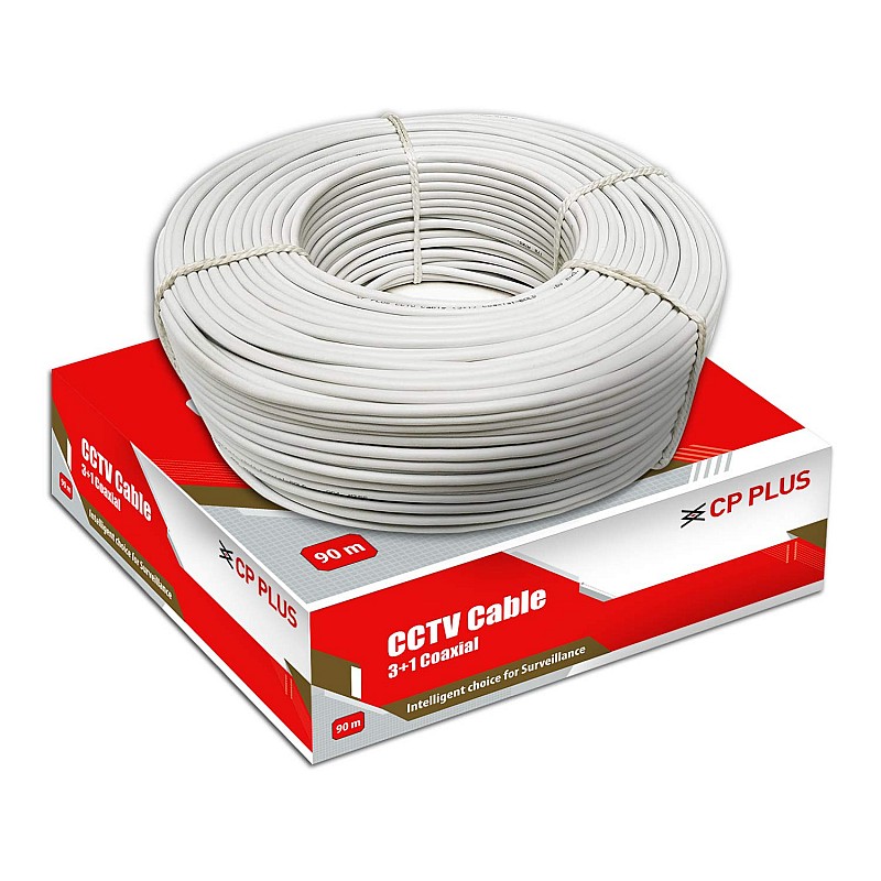 CP PLUS 3+1 Coaxial Pure Copper CCTV Camera Cable (90 Meter) White 