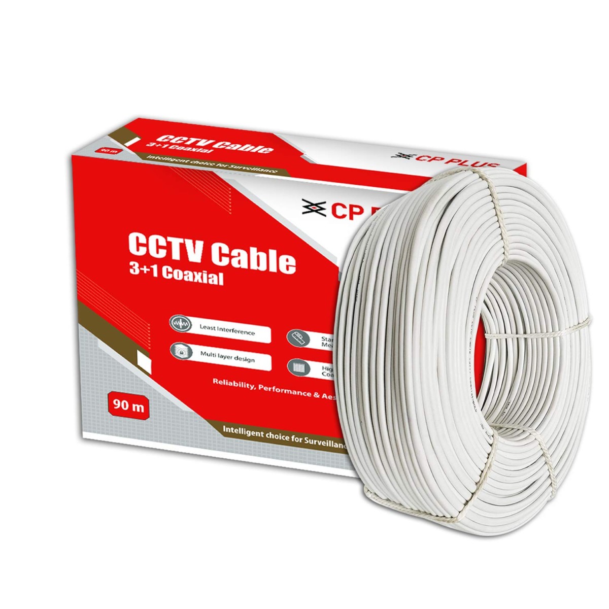 CP PLUS 3+1 Coaxial Pure Copper CCTV Camera Cable (90 Meter) White
