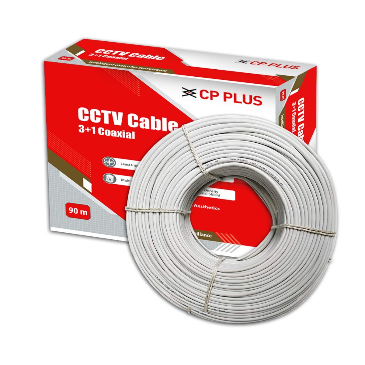 CP PLUS 3+1 Coaxial Pure Copper CCTV Camera Cable (90 Meter) White