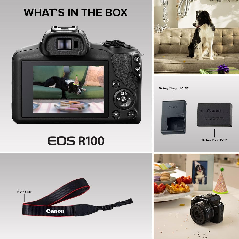 Canon EOS R100 Mirrorless Camera RF-S18-45mm F4.5-6.3 is STM & RF-S55-210mm F5-7.1 is STM Lens Kit, 24.1 Megapixel CMOS (APS-C) Sensor, 4K Video, RF Mount, Black
