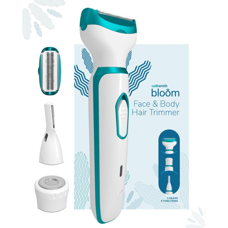 Caresmith Bloom 4 in 1 Face & Body Hair Trimmer for Women | 3 Heads- Body Trimmer & Shaver, Face Trimmer & Eyebrow Trimmer | Rechargeable | Hair Removal Machine for Women, Green