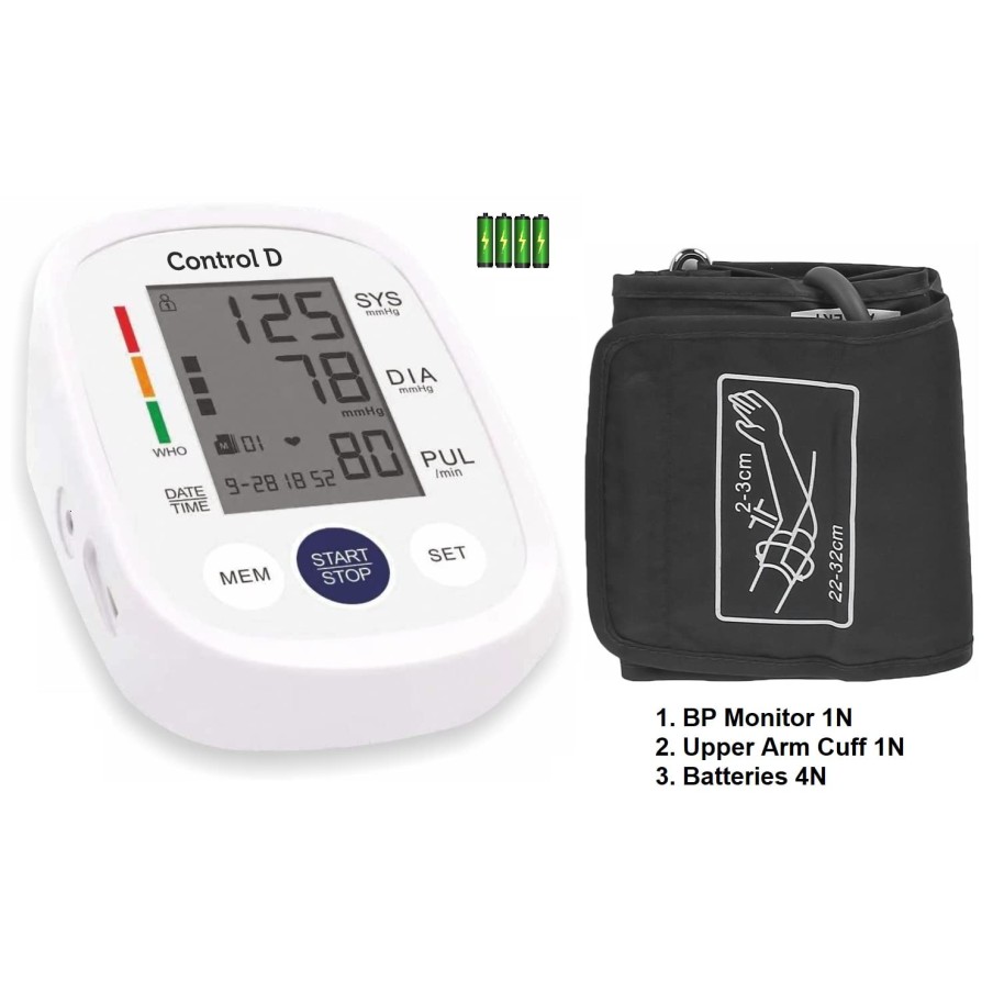 Control D Homely CPort BP Monitor Automatic Accurate Digital Blood Pressure Checking Machine Upper Arm Portable Digital Blood Pressure Monitor BP Machine Power With Micro USB (White, Silver)