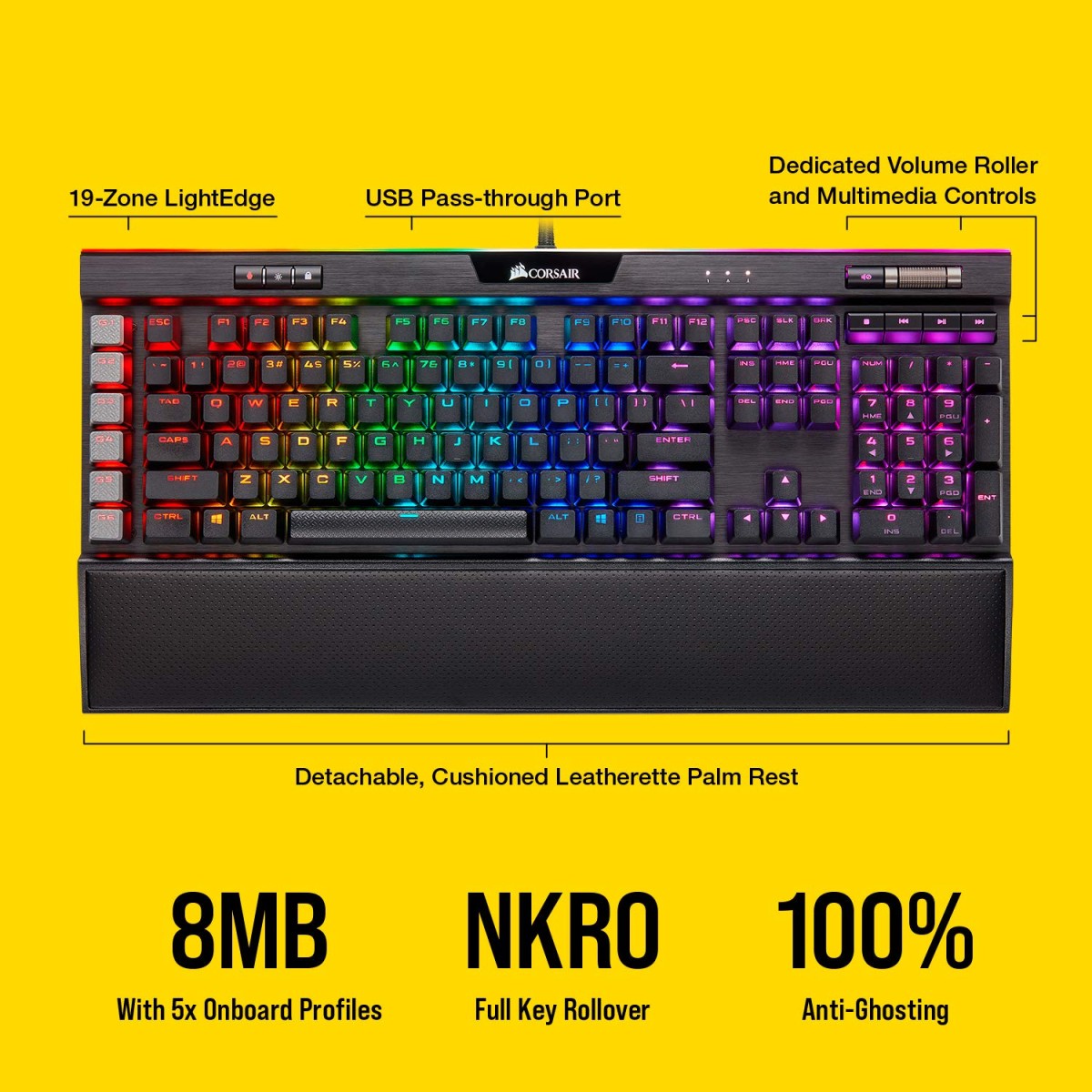 Corsair K95 RGB Platinum XT Backlit RGB LED, Cherry MX RGB Blue Wired Mechanical Gaming Keyboard, Black