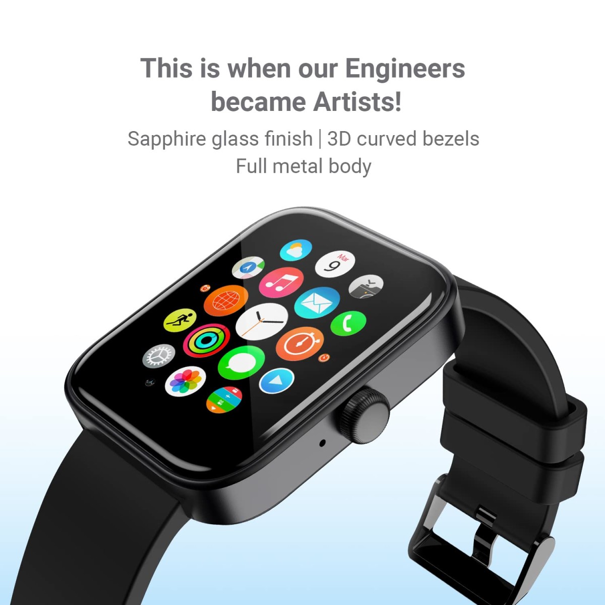 CrossBeats IGNITE-SPECTRA Super Retina 1.78 AMOLED Display Metal Body with BT Calling Smartwatch Black