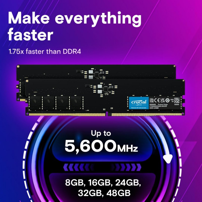 Crucial RAM 32GB DDR5 5200 MHz CL42 (16Gbit) Desktop Memory CT32G52C42U5 Crucial RAM 32GB DDR5 5200 MHz CL42 (16Gbit) Desktop Memory CT32G52C42U5