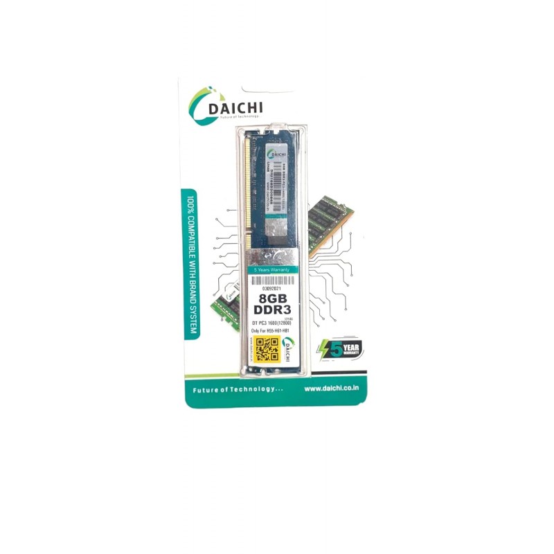 DAICHI 8 GB DUAL CHANNEL DDR3 U-DIMM DI8GD3 DT PC3 1600 MHz ( PC-12800) Memory Speed Desktop RAM for H55. H61, H81 motherboards with 5 Years Warranty,(PACK OF 1) GREEN DAICHI 8 GB DUAL CHANNEL DDR3 U-DIMM DI8GD3 DT PC3 1600 MHz ( PC-12800) Memory Speed Desktop RAM for H55. H61, H81 motherboards with 5 Years Warranty,(PACK OF 1) GREEN