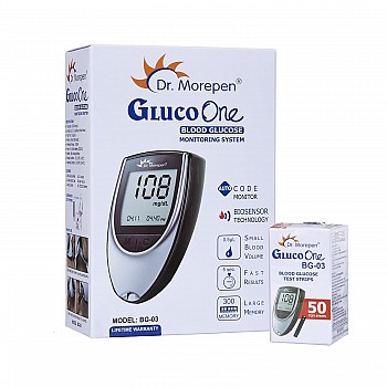 Dr. Morepen BG-03 Gluco One Glucometer Combo, 50 Strips (Multicolor) 