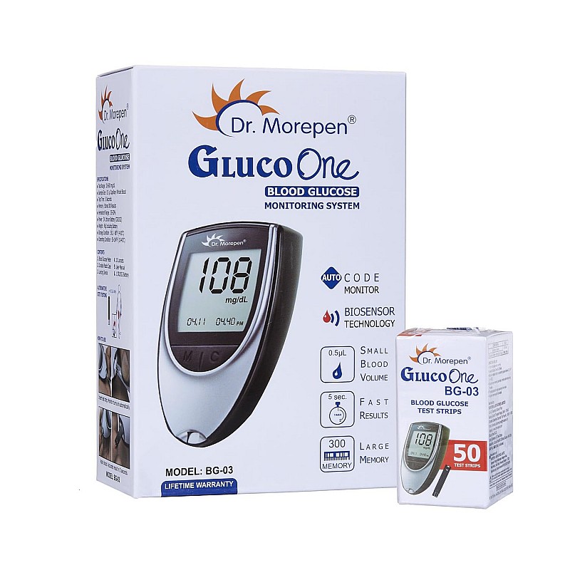 Dr. Morepen BG-03 Gluco One Glucometer Combo, 50 Strips (Multicolor) Dr. Morepen BG-03 Gluco One Glucometer Combo, 50 Strips (Multicolor)