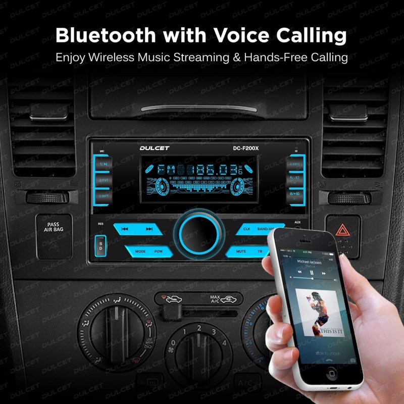 Dulcet DC-F200X 220W Double Din Mp3 Car Stereo with Hands-Free Calling/Bluetooth/USB Input/FM Radio/AUX Input/SD Card Slot/Remote Control / 7 Color LCD Display / ID3 Tag with EQ Dulcet DC-F200X 220W Double Din Mp3 Car Stereo with Hands-Free Calling/Bluetooth/USB Input/FM Radio/AUX Input/SD Card Slot/Remote Control / 7 Color LCD Display / ID3 Tag with EQ