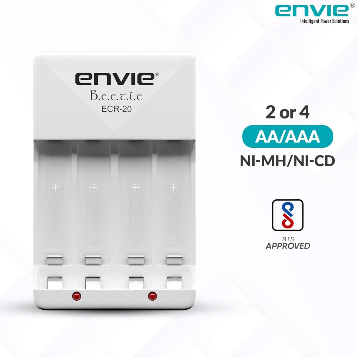 ENVIE® (ECR-20) Beetle Wall Charger for AA & AAA (Ni-MH/Ni-CD) Rechargeable Batteries with LED Indicators, Charge 2 or 4 Batteries at a Time