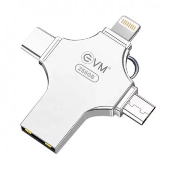 EVM EnStore 4-in-1 OTG 256GB Flashdrive-High-Speed USB 3.0 with Read Speed of 100Mb/s & Write Speed of 25Mb/s-Transfer Files Between USB-A,All Smartphones - (EVM4D/256G)