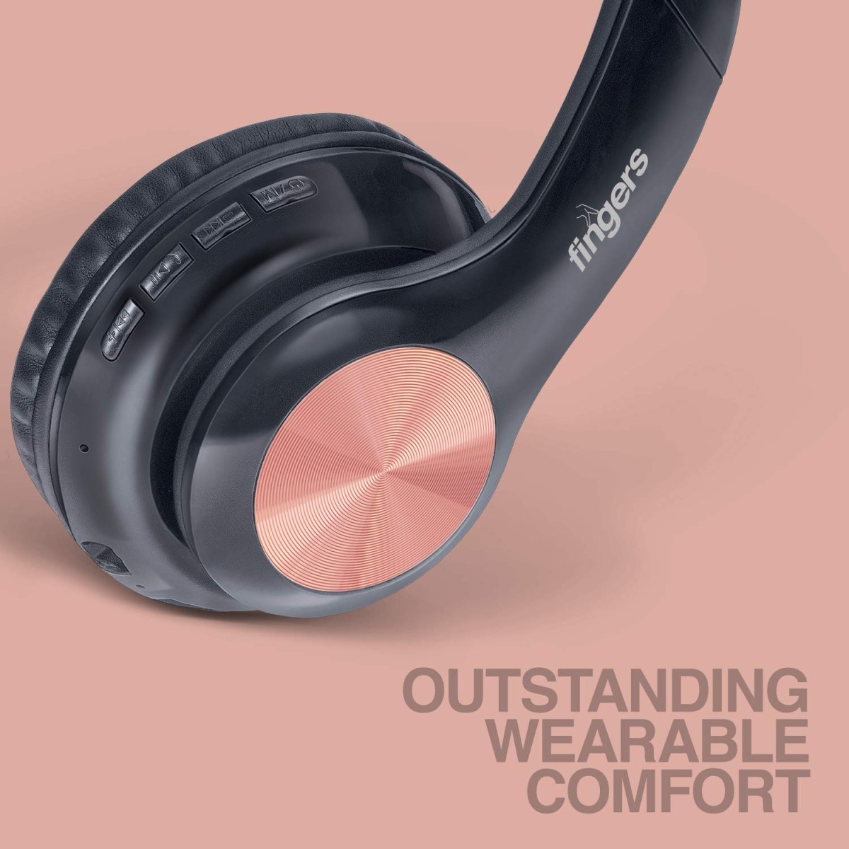 FINGERS MusiKick H9 Bluetooth Wireless On-Ear Headset with Mic (Multi-Function) - Metallic Rose Gold-