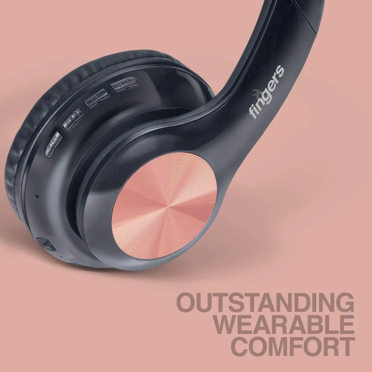 FINGERS MusiKick H9 Bluetooth Wireless On-Ear Headset with Mic (Multi-Function) - Metallic Rose Gold-