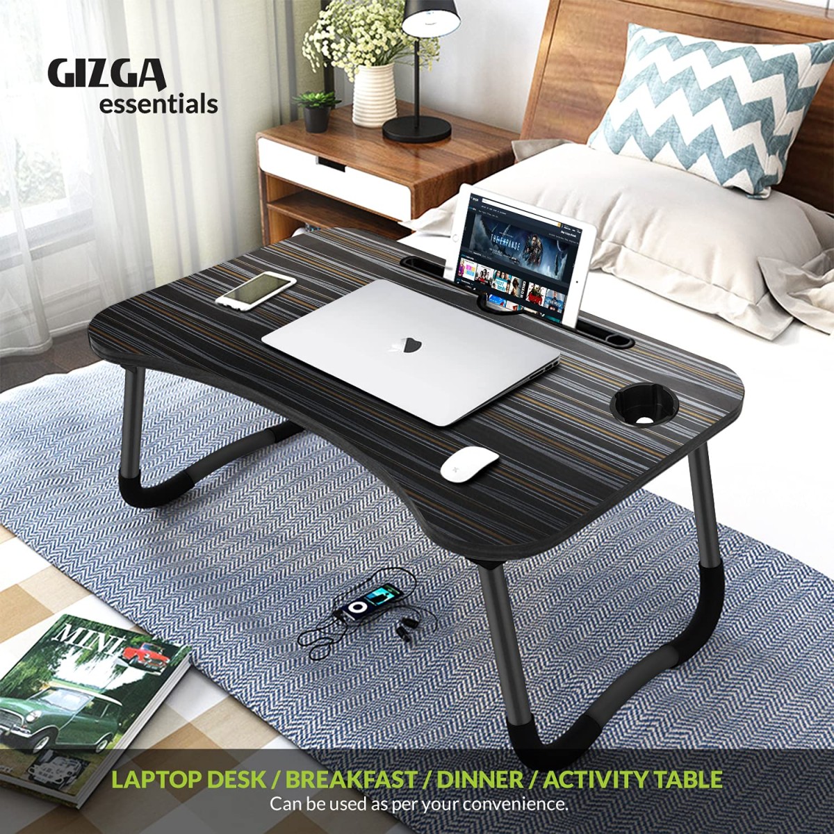 Gizga Essentials Smart Multi-Purpose Laptop Table| Study Table| Bed Table| Foldable