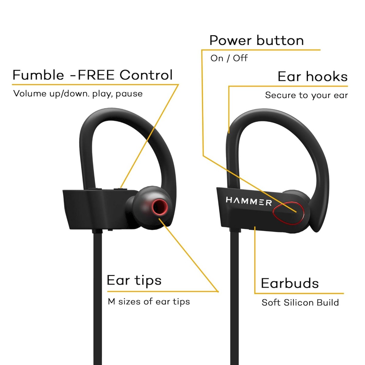Hammer Zest-H Wireless Sports Earphones Black