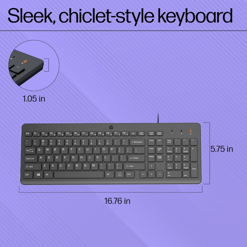 HP 150 Wired Keyboard, Quick, Comfy and Ergonomically Design, 12Fn Shortcut Keys, Plug and Play USB Connection and LED Indicator, 3 Years Warranty HP 150 Wired Keyboard, Quick, Comfy and Ergonomically Design, 12Fn Shortcut Keys, Plug and Play USB Connection and LED Indicator, 3 Years Warranty