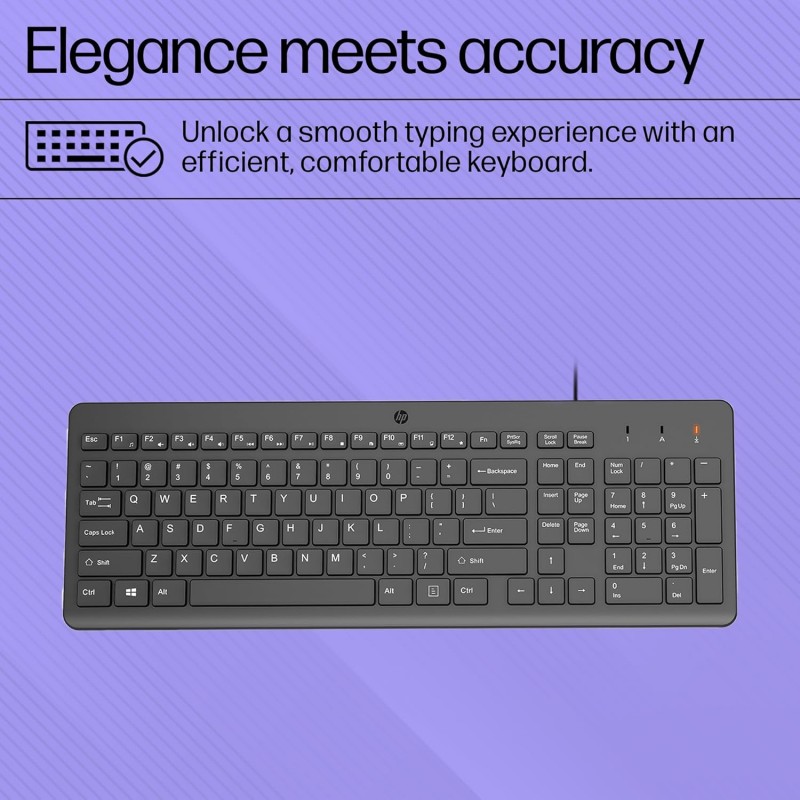HP 150 Wired Keyboard, Quick, Comfy and Ergonomically Design, 12Fn Shortcut Keys, Plug and Play USB Connection and LED Indicator, 3 Years Warranty HP 150 Wired Keyboard, Quick, Comfy and Ergonomically Design, 12Fn Shortcut Keys, Plug and Play USB Connection and LED Indicator, 3 Years Warranty