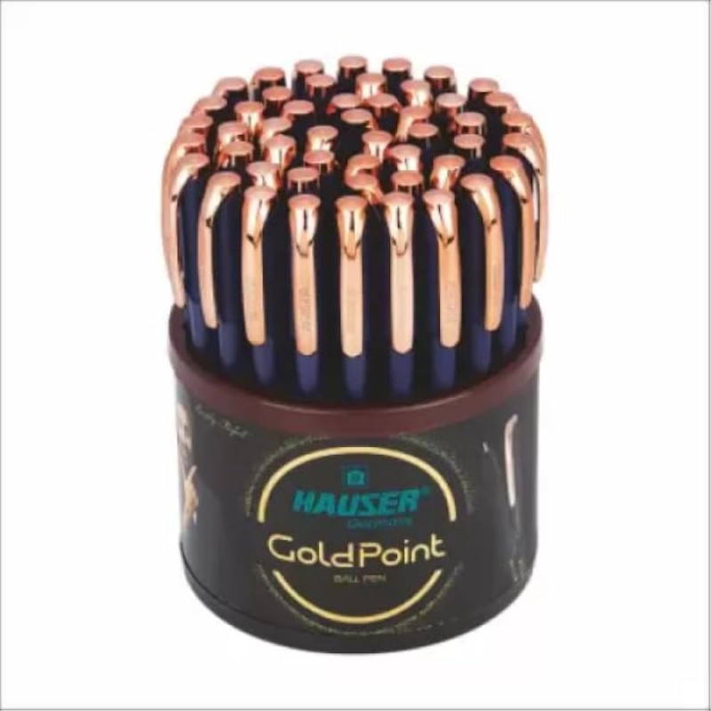 Hauser Gold Point 0.6mm Ball Pen | Sleek Body & Minimalistic Design | Soft Rubber Grip & Solid Body Type | Low Viscosity Ink With Ultra Durable Tip | Blue & Black Ink, Pack of 50 Pens