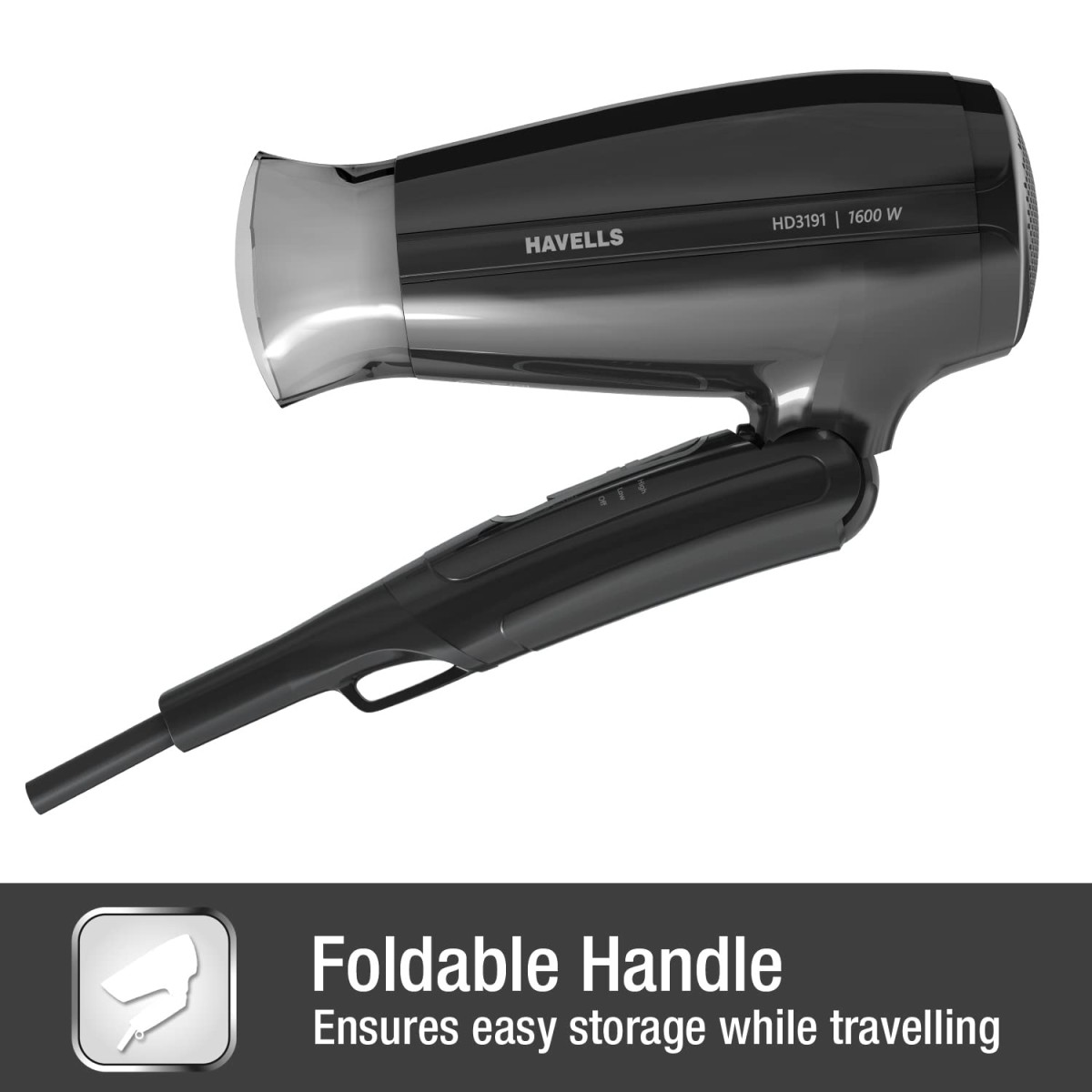 Havells 1600W Unisex Foldable Hair Dryer|2 Heat Settings With Cool Shot (Hot/Warm)|Heat Balance Technology|Midnight Black|Your Perfect Blow Dry Companion For Effortless Hair Styling|Hd3191-1600 Watts
