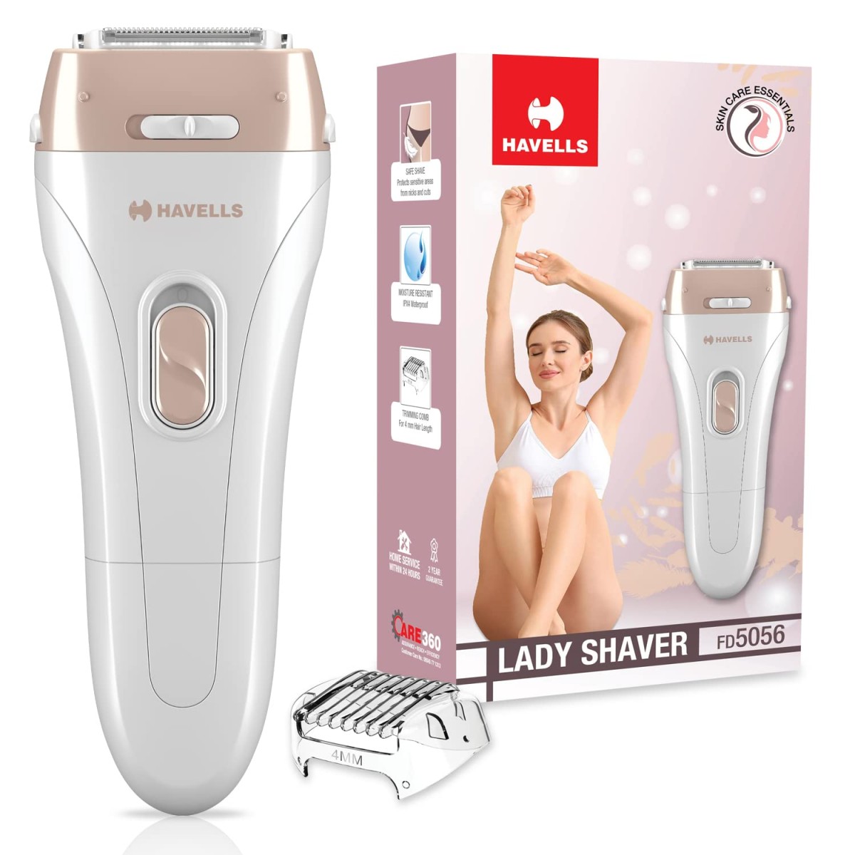 Havells FD5056 Lady Shaver, Twin Trim head for painless hair removal (White)