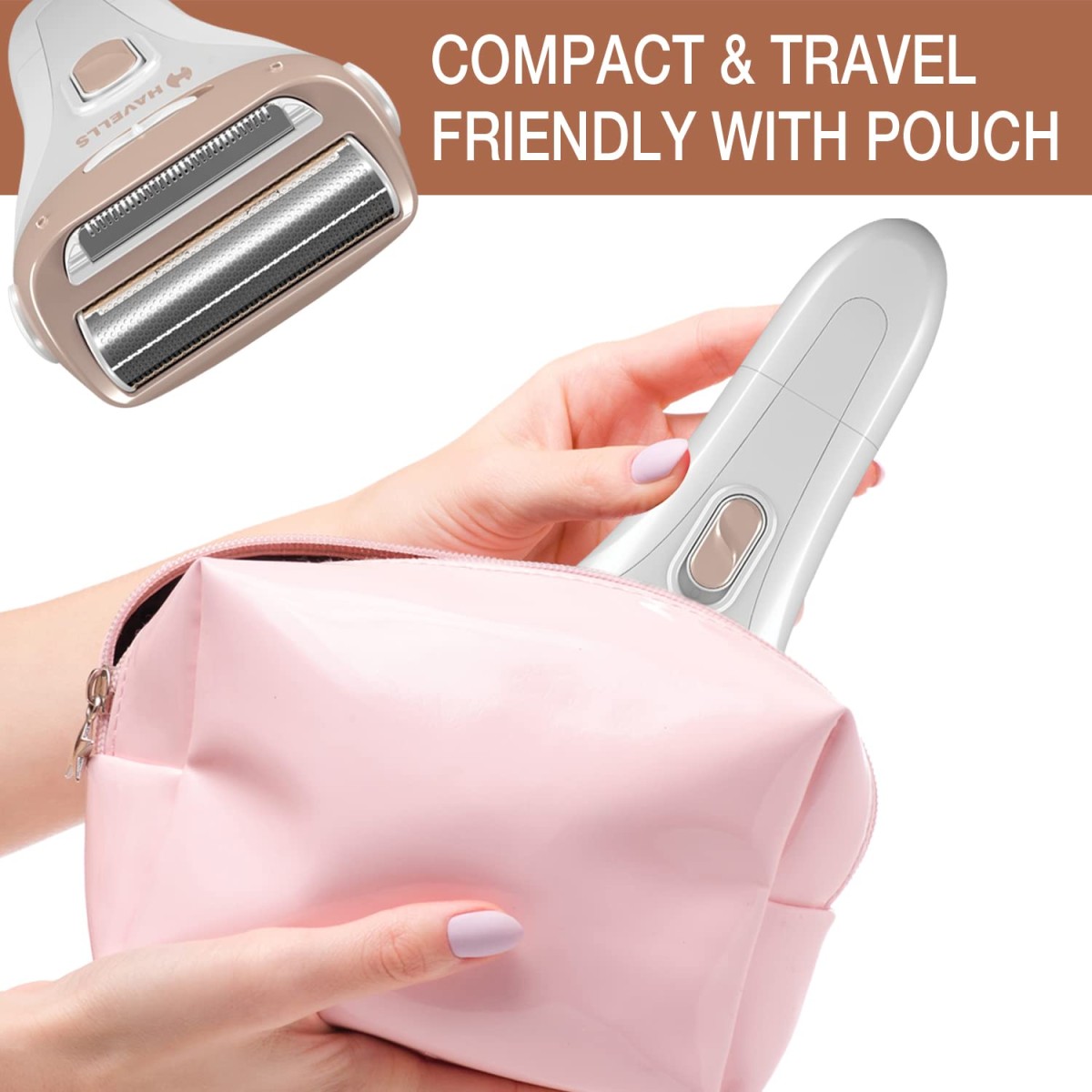 Havells FD5056 Lady Shaver, Twin Trim head for painless hair removal (White)