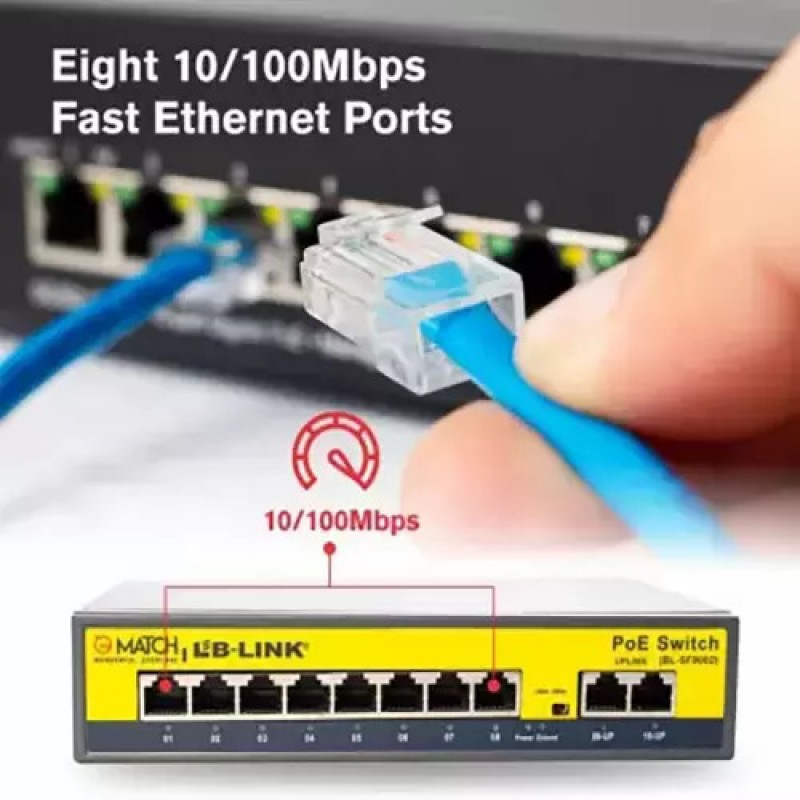 Match LB-Link 8- Port PoE Switch 100 Mbps Grey, BL-SF8002 Match LB-Link 8- Port PoE Switch 100 Mbps Grey, BL-SF8002