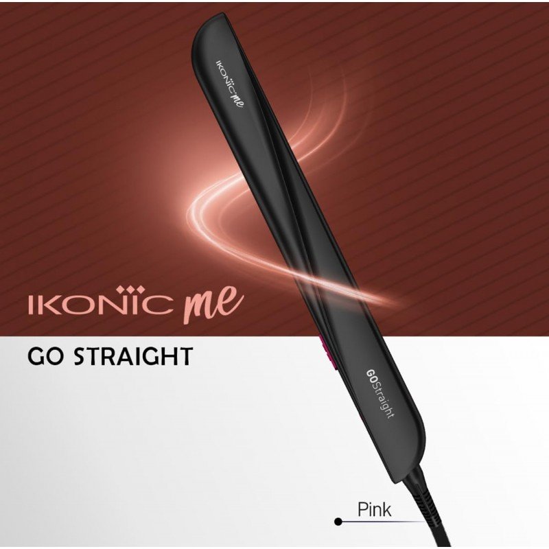 Ikonic Go Straight Hair Straightener, Black & Pink | Floating & Ceramic Plates| Lock Function| Quick & Easy to Use Ikonic Go Straight Hair Straightener, Black & Pink | Floating & Ceramic Plates| Lock Function| Quick & Easy to Use