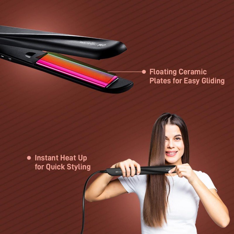 Ikonic Go Straight Hair Straightener, Black & Pink | Floating & Ceramic Plates| Lock Function| Quick & Easy to Use Ikonic Go Straight Hair Straightener, Black & Pink | Floating & Ceramic Plates| Lock Function| Quick & Easy to Use