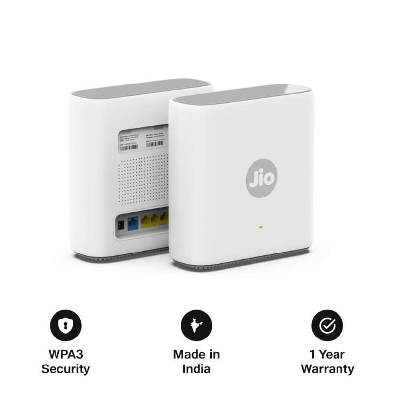 Jio AX6000 Mesh WiFi 6 Device, Works with JioAirFiber Only, Jio True AI Mesh, Dual Band, Up to 6 Gbps Speed, WPA3 Security, Mu-MIMO, OFDMA, Easy Setup with JioHome App, Wireless Range Extender(JE6801) Jio AX6000 Mesh WiFi 6 Device, Works with JioAirFiber Only, Jio True AI Mesh, Dual Band, Up to 6 Gbps Speed, WPA3 Security, Mu-MIMO, OFDMA, Easy Setup with JioHome App, Wireless Range Extender(JE6801)