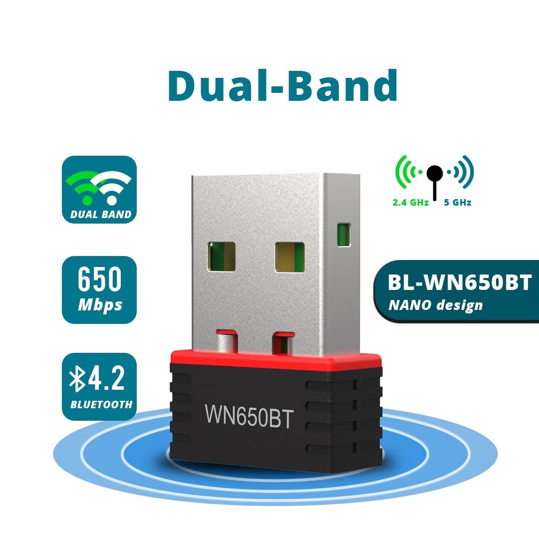 LB-Link Match BL-WN650BT USB Bluetooth Adapter + Wi-Fi Dongle for PC, Printers, | BT4.2. + AC650M | Dual-Band (2.4G+5G) Up to 650Mbps | Wave 2 MU-MIMO | Plug & Play | Upto 50Ft. Range LB-Link Match BL-WN650BT USB Bluetooth Adapter + Wi-Fi Dongle for PC, Printers, | BT4.2. + AC650M | Dual-Band (2.4G+5G) Up to 650Mbps | Wave 2 MU-MIMO | Plug & Play | Upto 50Ft. Range